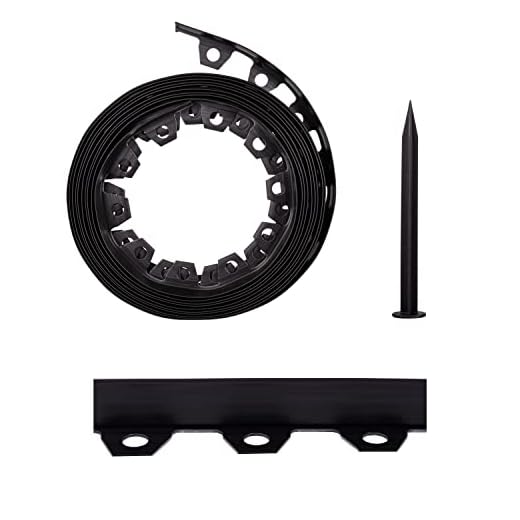 Lawn Garden Edging Border with Heavy-Duty Ground Stakes 32ft | 10m Black 4CM High Flexible Flower Bed Edge and Reinforced Plastic Pegs, Professional Landscape Dividers, All Weather Resistant