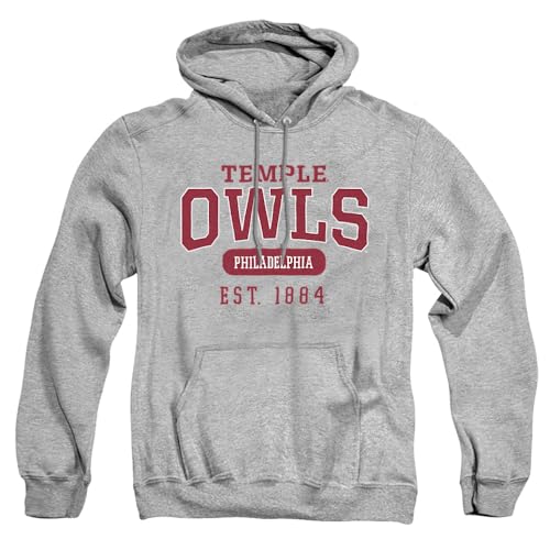 Temple University Official Est. Date Unisex Adult Pull-Over Hoodie,Athletic Heather, Large