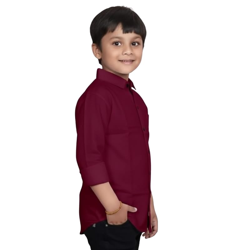 Image of Boys Cotton Blend Solid Full Sleeve Shirt with Spread Collar ? Casual Shirt for Kids