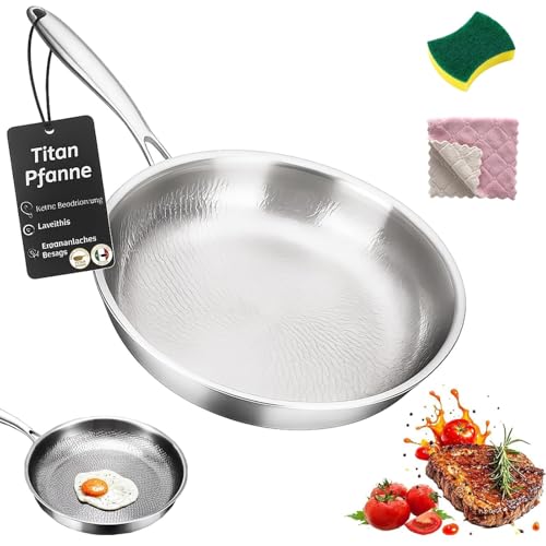 2026 Upgrade Titan Pfanne Unbeschichtet Titan Pfanne Pro 26/28/30 cm Robuste Titanpfanne ohne Beschichtung Titanium Pan mit Abnehmbarem Griff Scratch-Resistant Titanium Pfanne (Ohne Deckel 26CM)