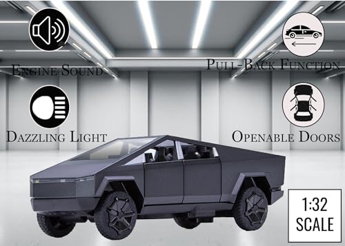 Image of JOY JUNCTION Limited Edition 1:32 Scale Metal Pull Back Toy car with Openable Doors, Light & Engine Sound - Realistic Collectible for Boys Kids 3+ Years & Above (CyberTruck Black)