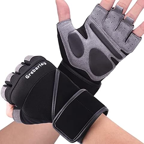 Grebarley Fitness Handschuhe,Trainingshandschuhe für Damen und Herren - Fitness Handschuhe für Krafttraining,Bodybuilding,Kraftsport & Crossfit Training (Lang-Aktualisierte, L) Cover