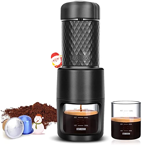 STARESSO Portable Espresso Machine – Manual Espresso with Rich & Thick Crema, Mini Coffee Maker Using Ground Coffee & Nespresso Pods, Handy Espresso Maker for Travel Camping Office Home Use