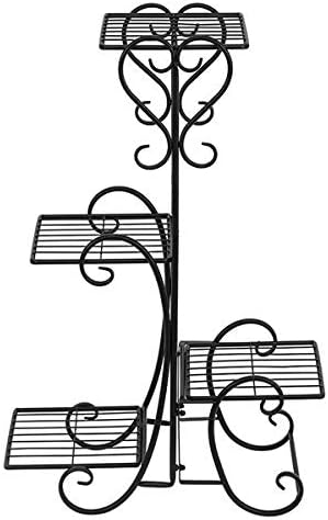 4 estantes de metal cuadrados en maceta para decoración de interiores y exteriores, color negro