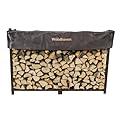 Woodhaven 6 Foot Heavy Duty, Made in the USA - Outdoor Firewood Storage Log Rack and Seasoning Cover Set - Metal Firewood Rack With Brown Powder Coat Finish