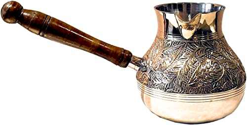 Golden Kraft Turkish Coffee Pot (Cezve) Small Brass Briki/Jazva Coffee Warmer (200ml) Traditional Arabic & Greek Coffee Maker Ramadan Gift Stovetop Safe