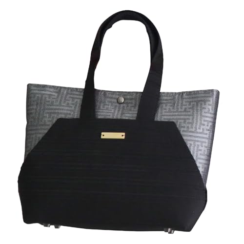 [藤絹織物] 大島紬締め織りコンビバッグ「TWY'CE」シルバー