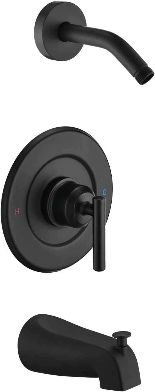 Replacement for Moen Shower Faucet Trim Kit, Shower Arm, Shower Handle& Tub Spout, (Valve& Catridge Not Inclued), Matte Black