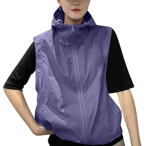 Women's Sun Protection Vest Tops 2025 Full Zipper Sleeveless Hoodie Shirts Outdoor Athletic Tees Jacket with Pockets