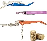 Wine Opener - Set Of 3 Double Hinged Wine Corkscrew by Trendy Bartender - Wine Keys In Assorted Trendy Colors - Foil Knife And Reinforced Steel Screw - Wine Bottle & Beer Bottle Opener In One!