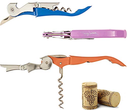 Original Wine Opener Wine Key by Trendy Bartender - Set of 3 Waiters Double Hinged Cork Screw In Branded Box - Foil Knife and Reinforced Steel Screw - Wine Bottle & Beer Bottle Opener In One