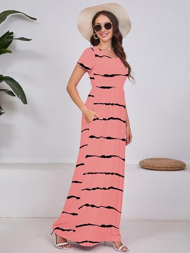 Image of DEARCASE Maxi Dress for Women Short Sleeve Casual Summer Loose Plain Comfy Long Dresses with Pockets