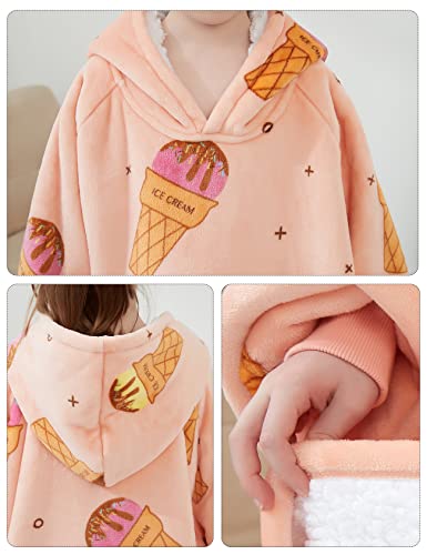 Image of KFUBUO Wearable Blanket Hoodie for Kids Sherpa Patterns Oversized Sweatshirt Blanket With Pocket 6-10 Year Old Girl Birthday Gifts Ice Cream
