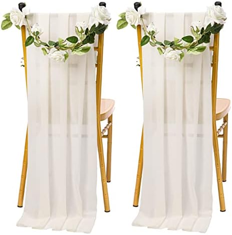 BlissConcept Ivory 40x55 inch Premium Chiffon Chair Sashes Wedding Chair Decor, Chiffon Fabric for Weddings, Bridal Parties, Wedding Photos, Home Parties, galas, Special Event, Home Decorations.