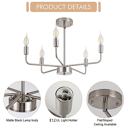 Shansrui Modern Chandelier 5 Lights Sputnik Candle Hanging Ceiling Light Farmhouse E12 Classic Nickel Brushed Pendant Light Fixtures For Bedroom Living Room Kitchen Island Foyer #TOP5