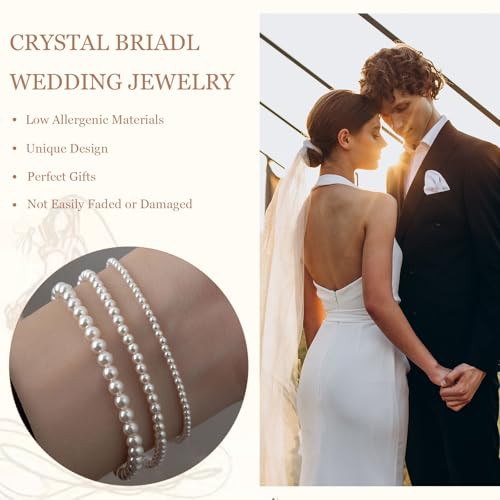 Pearl Bracelets for Women Dainty Gold White Beaded Stretch Bracelet Stack Wedding Dress Prom Jewelry for Bride Bridesmaid3