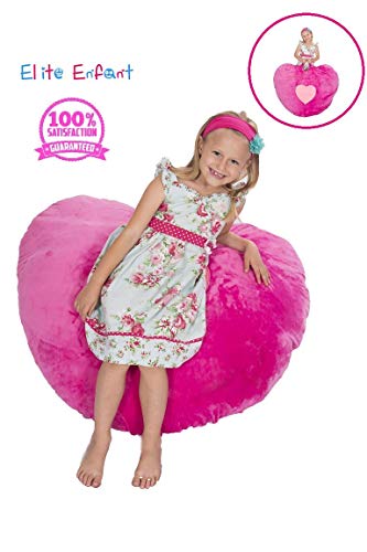 Elite Enfant Large Pink Heart Shape Stuffed Animal Storage Bean Bag Pillow Chair