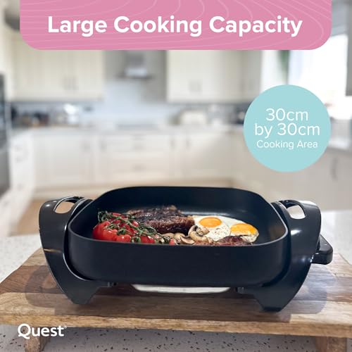 Quest Professional Multi-Function Electric Cooker with Vented Glass Lid / 240°C Max Temperature/Non-Stick Pan Coating/ 30cm x 30cm Pan Size / 1500W