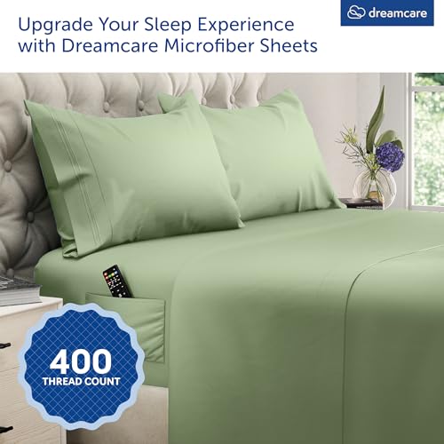 Image of DREAMCARE California King Sheet Sets - 4 pcs Breathable Cooling Sheets - up to 15 inch Deep California King Sheets with Side Pockets - Extra Soft 100% Brushed Hypoallergenic Hotel Luxury - Mineral Blue