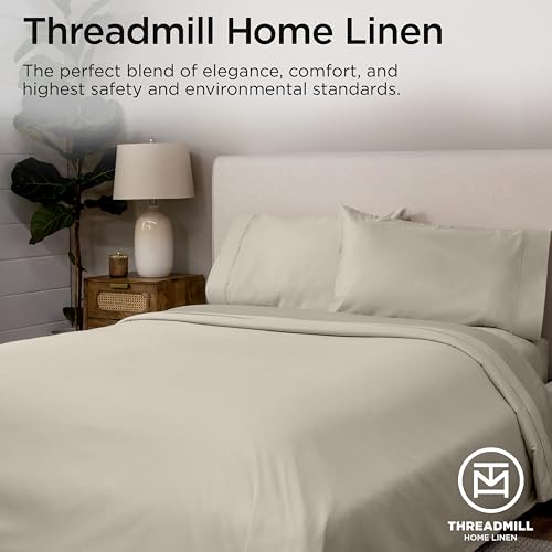 Image of Threadmill California King Sheet Sets | 600 Thread Count Cal King Bed Sheets Set with 16 inch Deep Pocket | Sateen Weave 4-Piece Bedding Set with Cooling Effect | Taupe