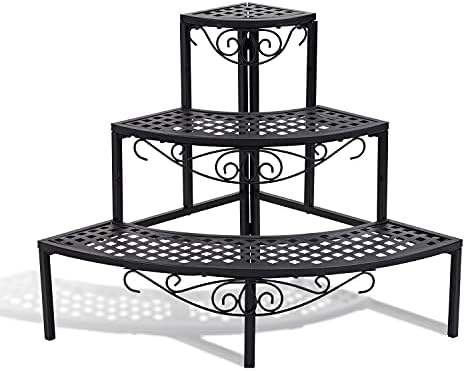 Qusimi 3 Tier Metal Plant Stand,Rectangle or Round Decorative Flower Step,Garden Shelf Flower Pot Holder Storage Organizer Rack for Indoor Outdoor Use