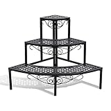 Qusimi 3 Tier Metal Plant Stand,Rectangle or Round Decorative Flower Step,Garden Shelf Flower Pot Ho