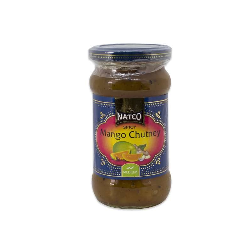 Mango Chutney Medio Picante 340 g en tarro de vidrio, salsa agridulce con especias y trozos, ideal para curry, arroz basmati, naan, quesos y carnes