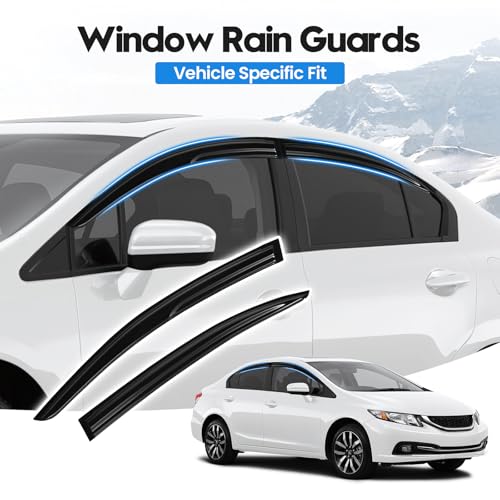 Image of Civic Rain Guard - Window Visors for Honda Civic Sedan 2012-2015, Out-Channel Side Window Rain Guards for Civic Accessories, 4PCS, Black, Car Accessories