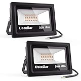 Ustellar 2 Pack 30W LED Flood Light, IP66 Waterproof, 2100lm, 150W Halogen Bulb Equivalent Outdoor Super Bright Security Lights, 2700K Warm White, Floodlight Landscape Wall Lights