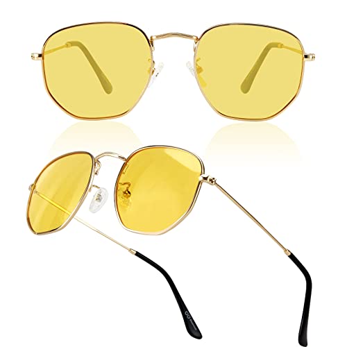 Bloomoak Lunettes de conduite de nuit hexagonales polarisées tendance pour femme, lunettes de vision nocturne antireflet/protection UV 400, Cadre doré Cover
