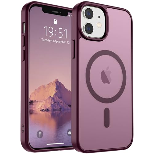 Image of SUPFINE Magnetic for iPhone 12 Case /iPhone 12 Pro Case (Compatible with MagSafe)(Military Grade Drop Protection) Slim Translucent Matte Shockproof with Anti-Fingerprint Phone Case,Wine Red