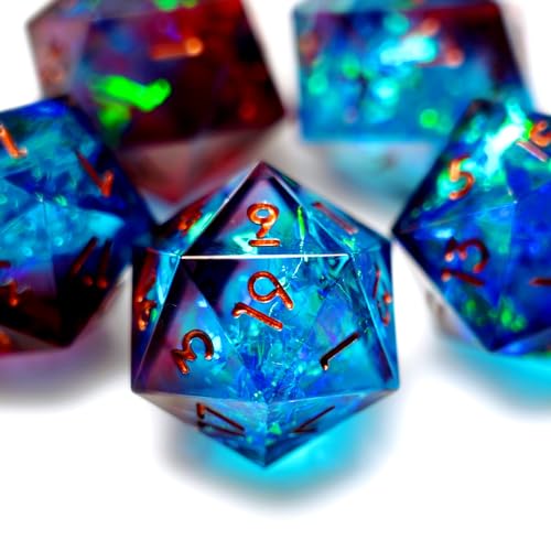 5pcs D20 21MM 20-sided Resin Dice - Sharp Edged, DND, RPG, MTG, Polyhedral (Red + Blue)