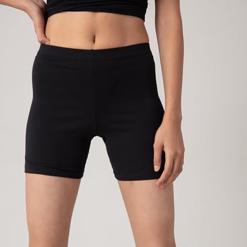 Image of NYKD NYP083 Cotton Stretch Mid Rise Mid Thigh Shorts for Women Pack of 2 Concealed Waistband