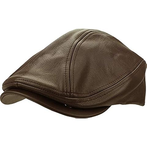 Men Genuine Newsboy Leather Hat Cap Gatsby Flat Golf Cabbie Made in USA, Brown Gatsby100% Leather hat ; (Large X Large 23.5-23.9 Inches 60cm; 7 1/2-7 5/8 Stylish. Cover