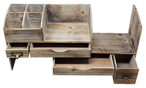 Executive Office Solutions Adjustable Wooden Office Desk Organizer for Desktop, Tabletop, or Counter – Wood Storage Shelf Rack – for Office Supplies, Desk Accessories, or Mail - Barnwood (WO13)