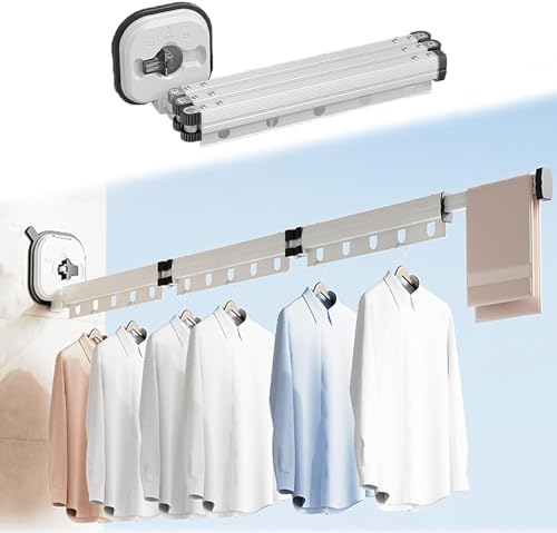 This Retractable Clothes Drying Rack - Wall Mounted Hanger with Suction Cups, Portable Drying Solution for Home Organization - Folding Design