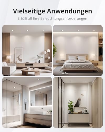 Gr4tec LED Einbaustrahler 230V Schwarz, 10x 5W LED Spots Flach 35mm, Deckenspots Badzimmer IP65 Neutralweiß 4000K 400LM, Einbauleuchten Decke 68-80mm, Einbauspots Deckenstrahler für Küche Wohnzimmer