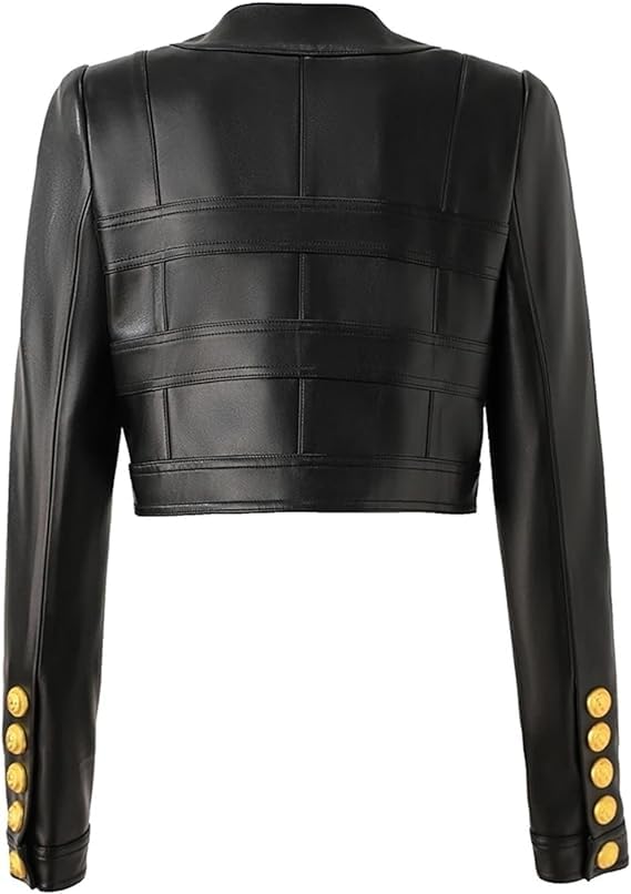 Women's Motorcycle Black Cropped Real Leather Jacket – Top Short Blazer Jackets for Women2