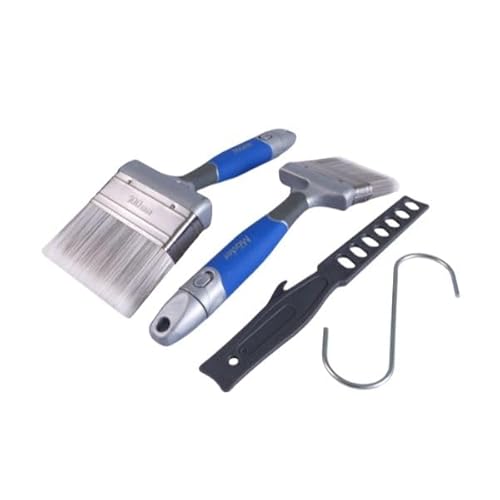 Mäster Malerpinselset für Fassade – Serie Superior – Komplett-Set mit 75 & 100 mm abgewinkelten Fassadenpinseln, verzinktem Eimerhaken und Rührstab aus Kunststoff – Streichen von Fassaden