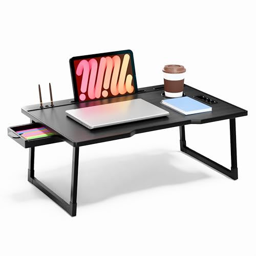 Image of Laptop Table Smart Multipurpose Foldable Laptop Table with Cup Holder, Study Table, Bed Table, Breakfast Table, Foldable and Portable /Ergonomic & Rounded Edges /Non-Slip Legs (COTTED Black)