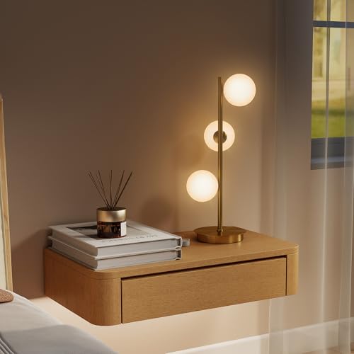 HOMCOM Lampe de chevet avec 3 abat-jours globe, lampe de table moderne avec base en acier et douilles G9, pour salon et chambre à coucher, ampoules non incluses, ton...