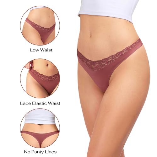 REORIA Womens Sexy Lace Seamless Thongs Panties for Women Cheeky No Show Breathable Underwear 5-Pack — view 2