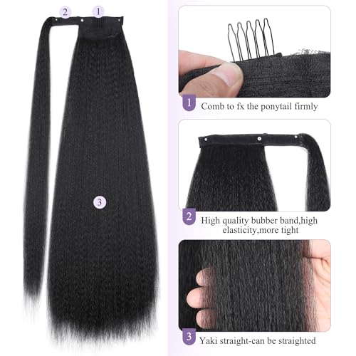 Wiger EAST SEA-107 Kinky Straight Ponytail Extension 30 Inch Long Yaki Straight Ponytail Extension Natural Black Hairpiece thumb #3