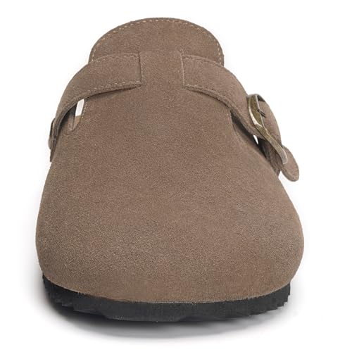 Image of Womens Suede Clogs Mens Genuine Leather Mules Cork Footbed Sandals with Arch Support