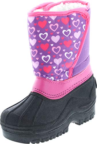 Kids Easy Slip On Waterproof Warm Winter Boots,Purple Hearts,7/8