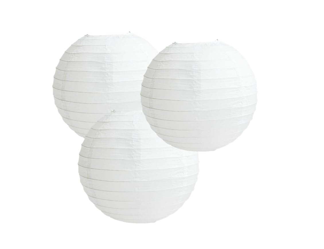 White Paper Lanterns Packs of 3 Round Paper Lanterns Lampshade Party Decorations (All White, 24" (60 Cm)) — image 1