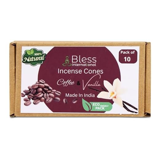 Bless International Coffee and Vanilla 100%-Natural-Incense-Cones Handmade-Hand-Dipped Organic-Chemicals-Free for-Purification-Relaxation-Positivity-Yoga-Meditation The-Best-scents (10 Count)