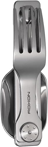 Roxon C2 - Utensilios de camping 2 en 1, cubiertos plegables desmontables con tenedor y cuchara para exteriores, camping, senderismo, fácil de