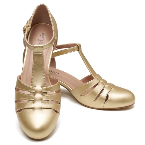 YESSA 1920s Shoes for Women,T-Strap Character Shoes,2" Dance Shoes for Ballroom Latin Salsa Folklorico Tango Swing Wedding Gatsby Shoe2