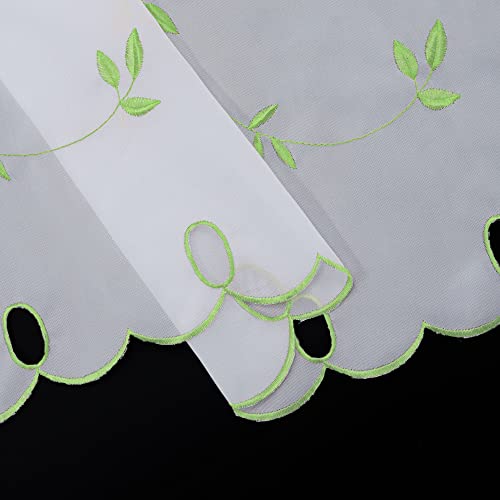 Heichkell Voile Net Curtain Leaves Embroidery Bistro Curtain Country House Style Short Curtains for Kitchen Embroidered Short Curtain Pole Holes Green H x W 45 x 90 cm - Image 3